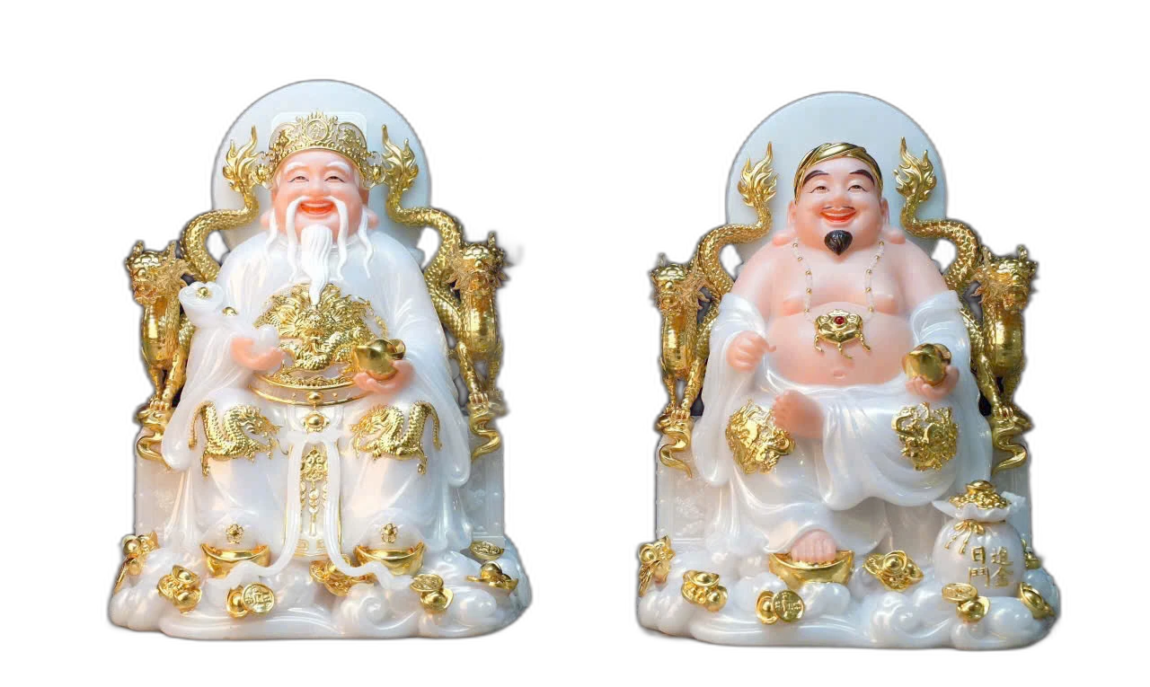 Cặp tượng Thần Tài – Ông Địa bạch ngọc