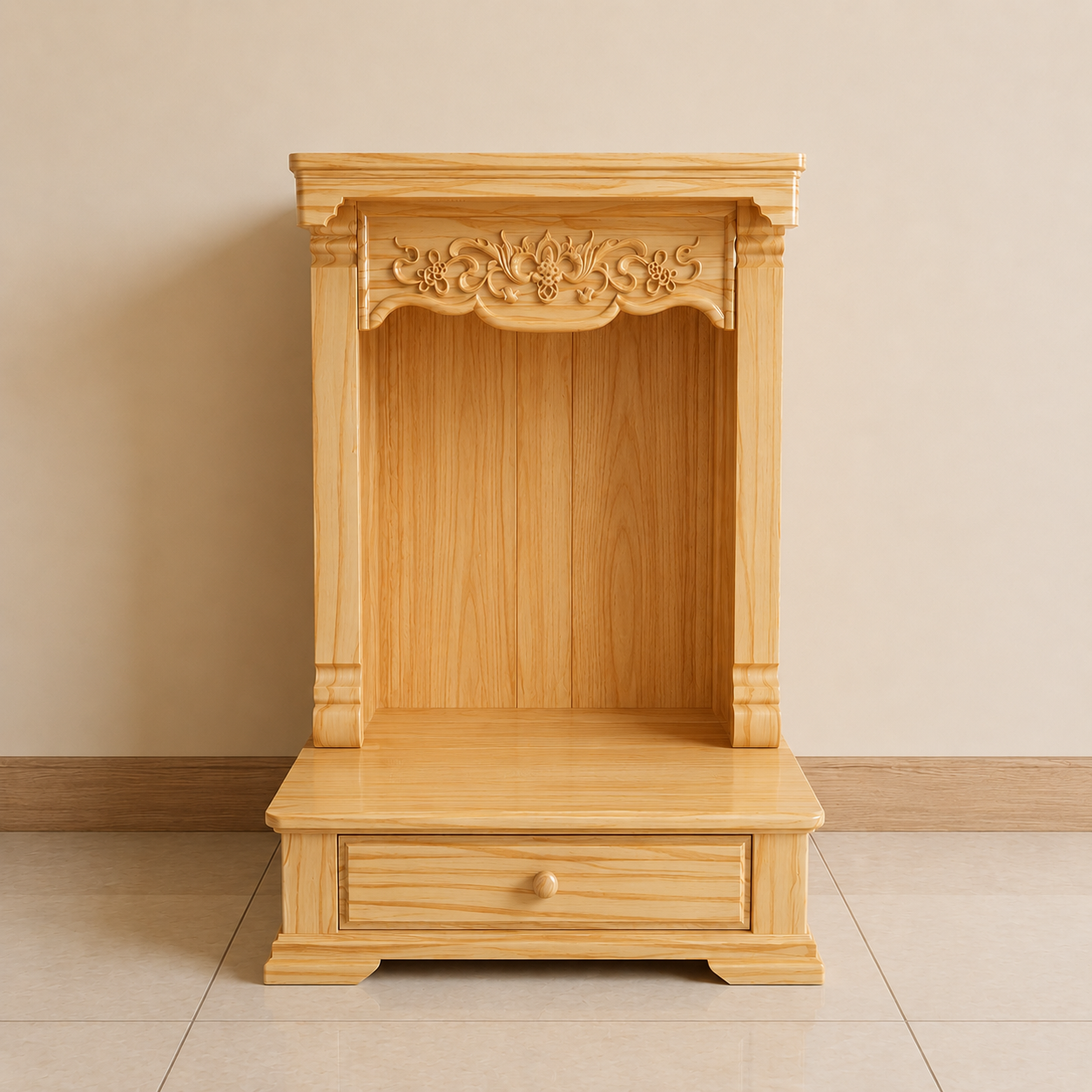 Tủ thờ Thần Tài Pơ Mu 60×88 hộc kéo
