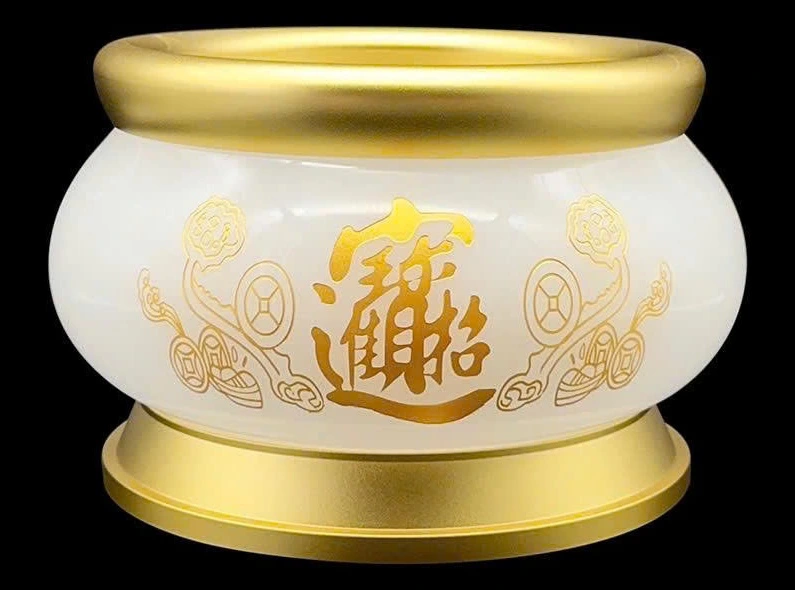 Lư hương gốm trắng kim 6"