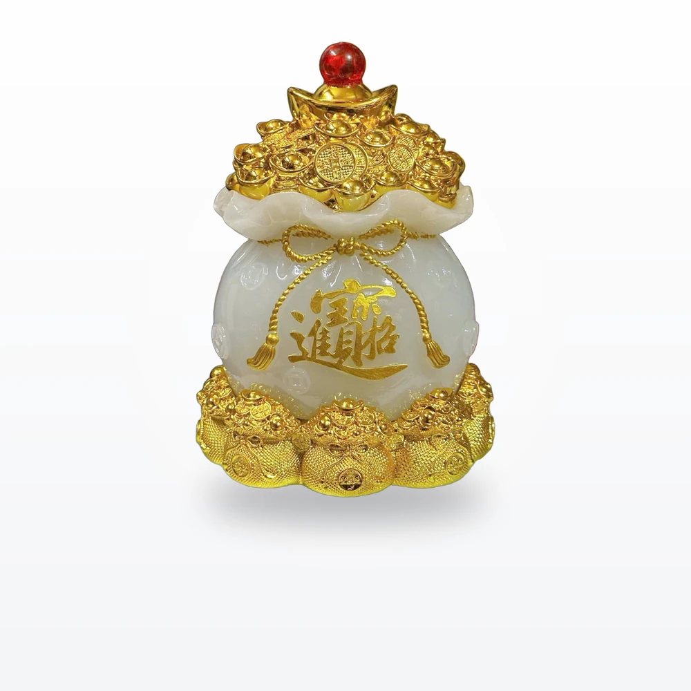 Túi tiền trắng lớn 16cm phong thủy chiêu tài