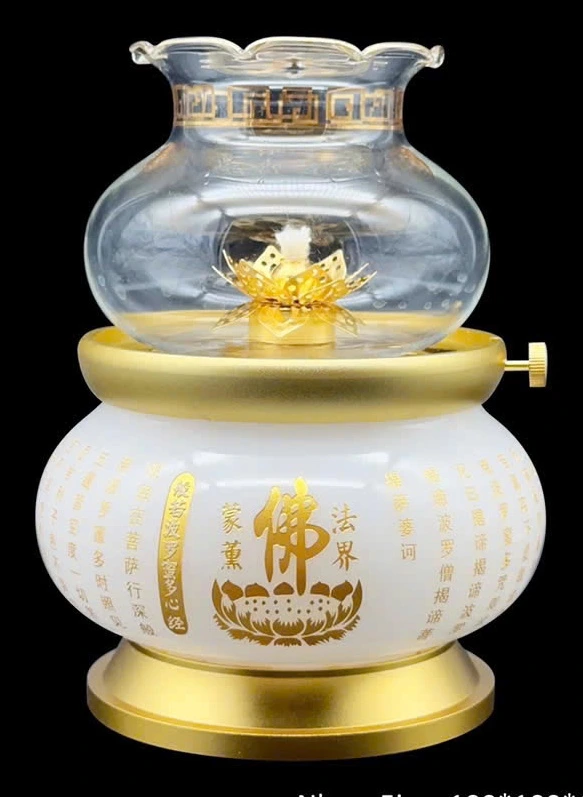 Đèn dầu lưu ly chữ Phật
