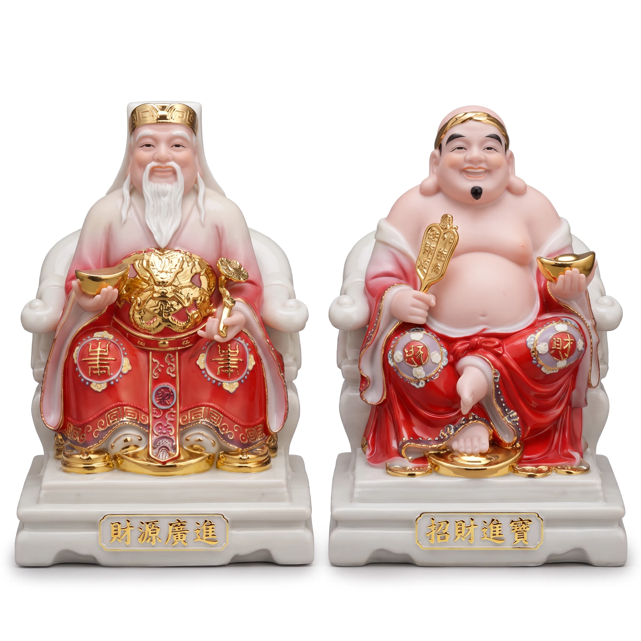 Cặp tượng Thần Tài – Ông Địa gốm đỏ 10"