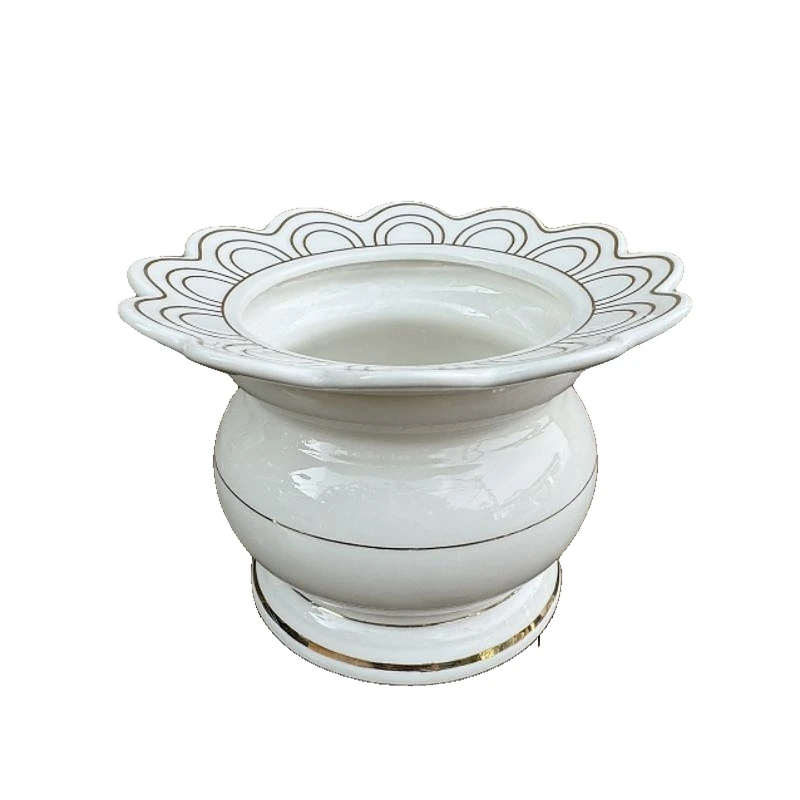 Lư hương sứ trắng viền vàng miệng sóng