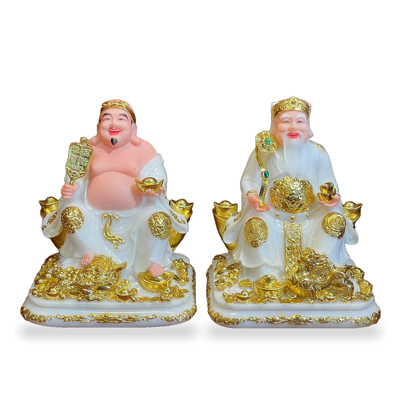 Cặp tượng thờ men trắng vẽ vàng