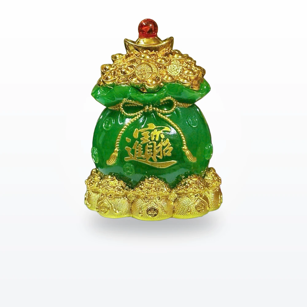 Túi tiền xanh lớn phong thủy cao 16cm